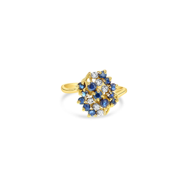 Sapphire Diamond Cluster Ring .81cttw 14k Yellow Gold