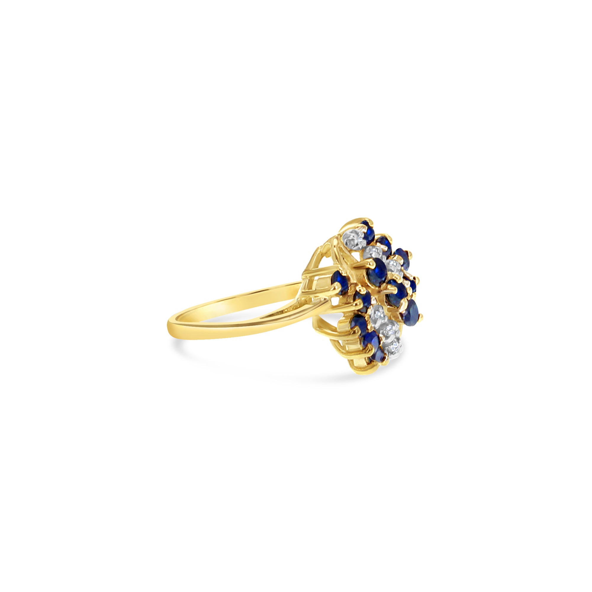 Sapphire Diamond Cluster Ring .81cttw 14k Yellow Gold