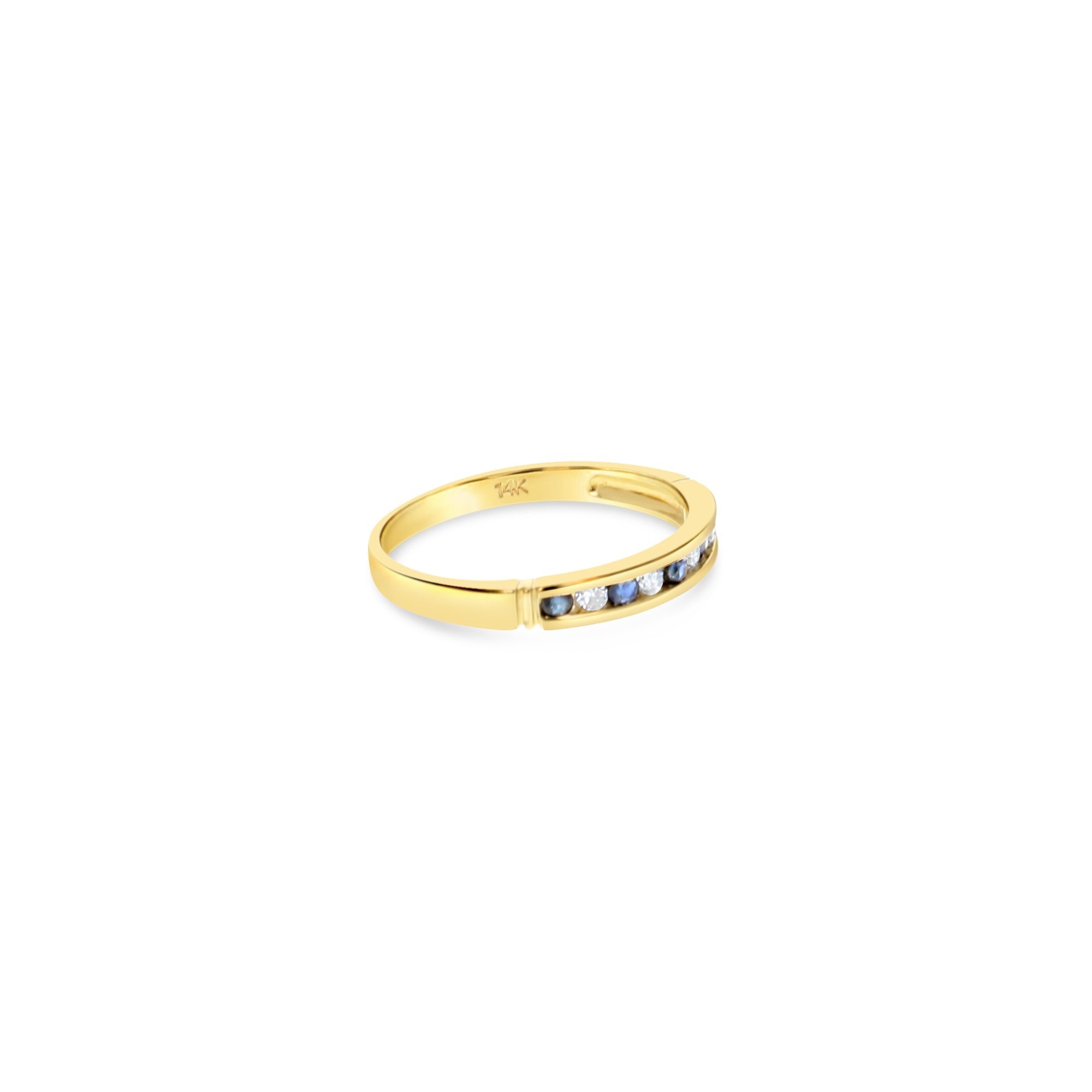 Sapphire Diamond Wedding Band 14k Yellow Gold