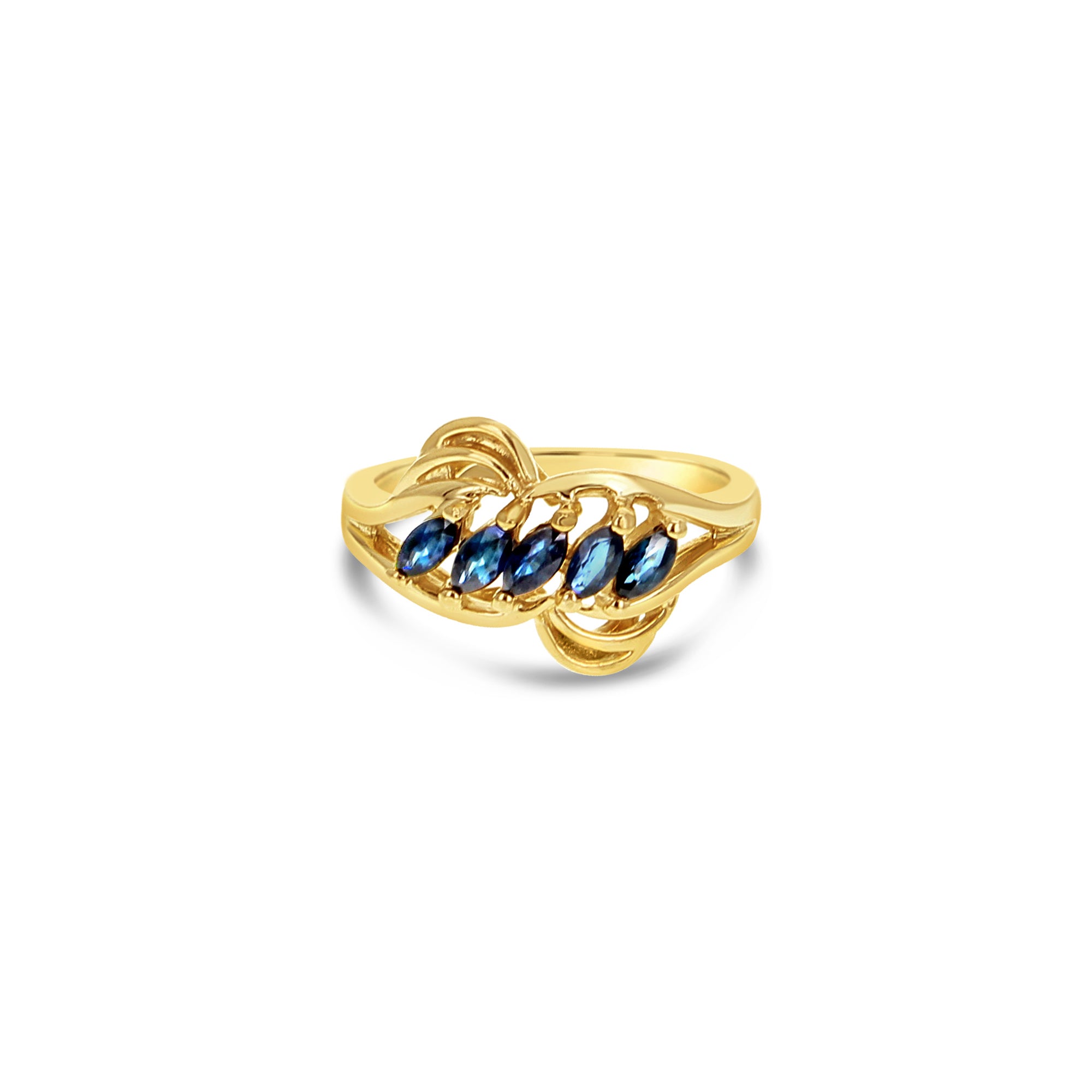 Anillo de zafiro marquesa en oro amarillo de 14 k