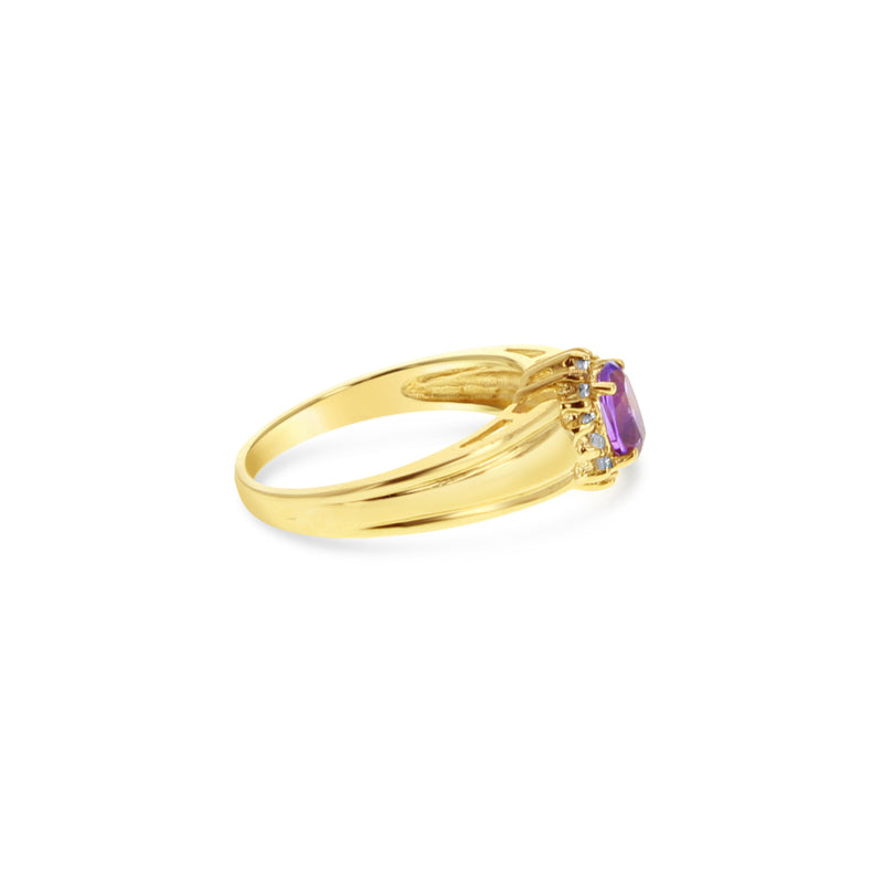Amethyst Diamond Halo Ring 14k Yellow Gold