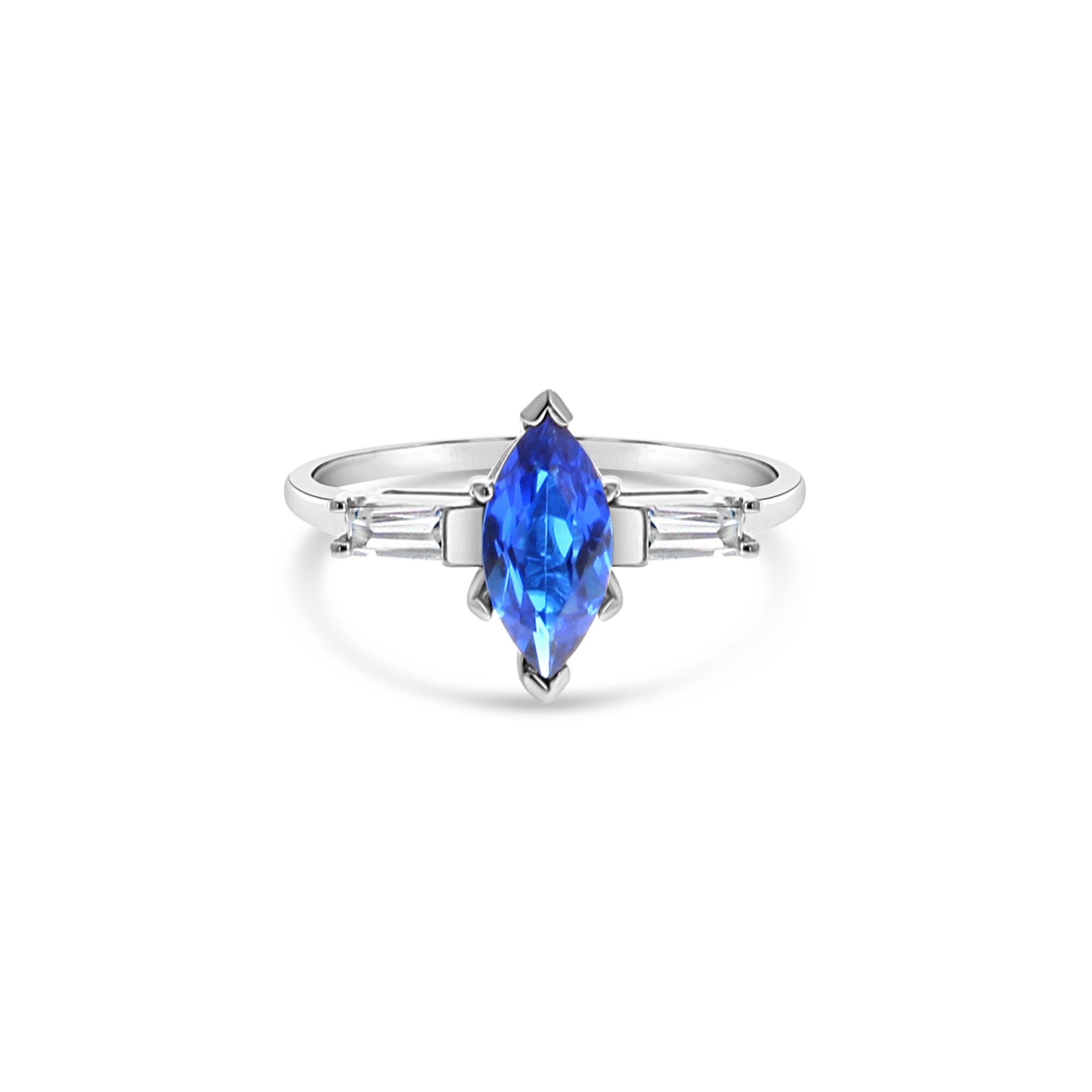 Marquise Sapphire Diamond Engagement Ring 14k White Gold