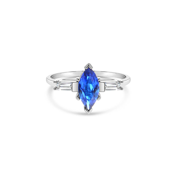 Marquise Sapphire Diamond Engagement Ring 14k White Gold