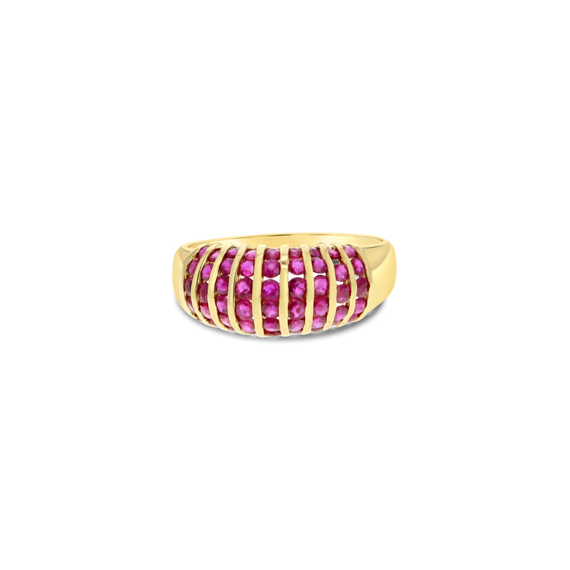 Bague cocktail en or jaune 14 carats avec grappe de rubis