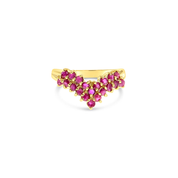 Ruby Cluster V Shaped Ring 14k Yellow Gold