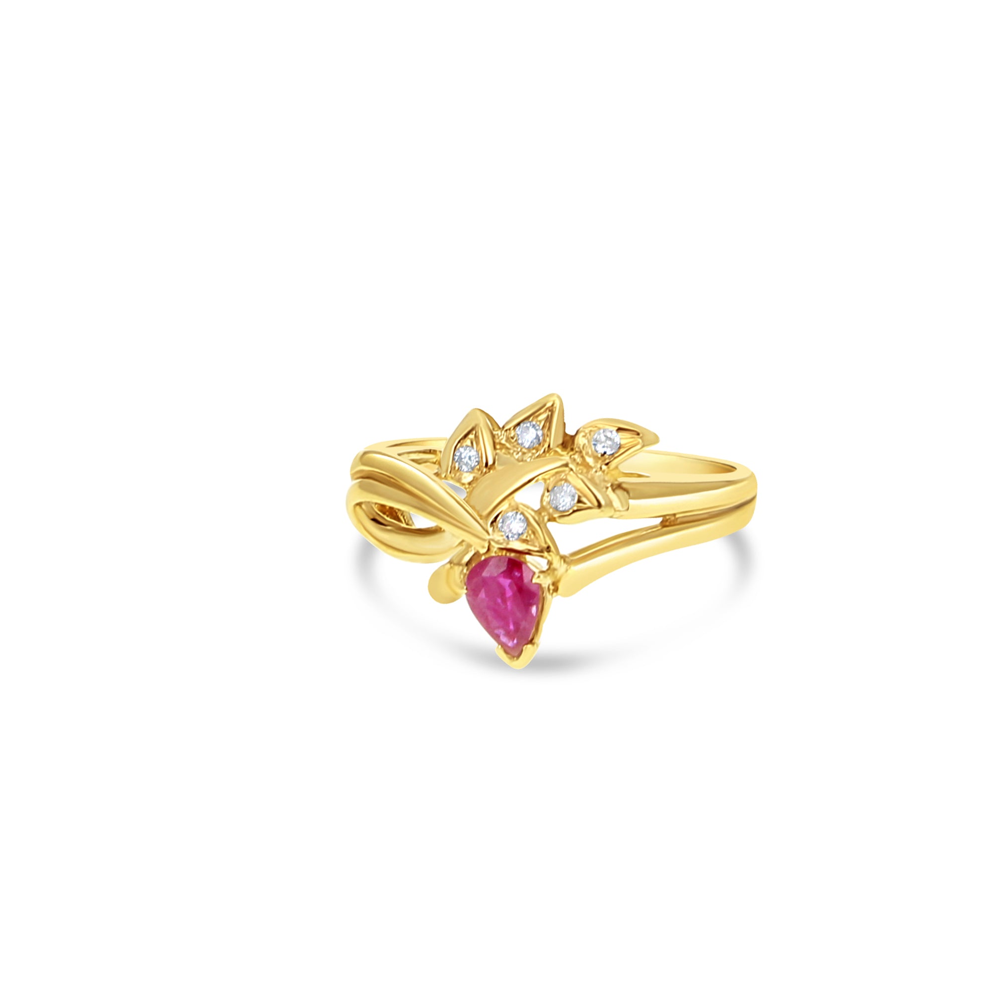 Pear Shaped Ruby & Diamond 14k Yellow Gold