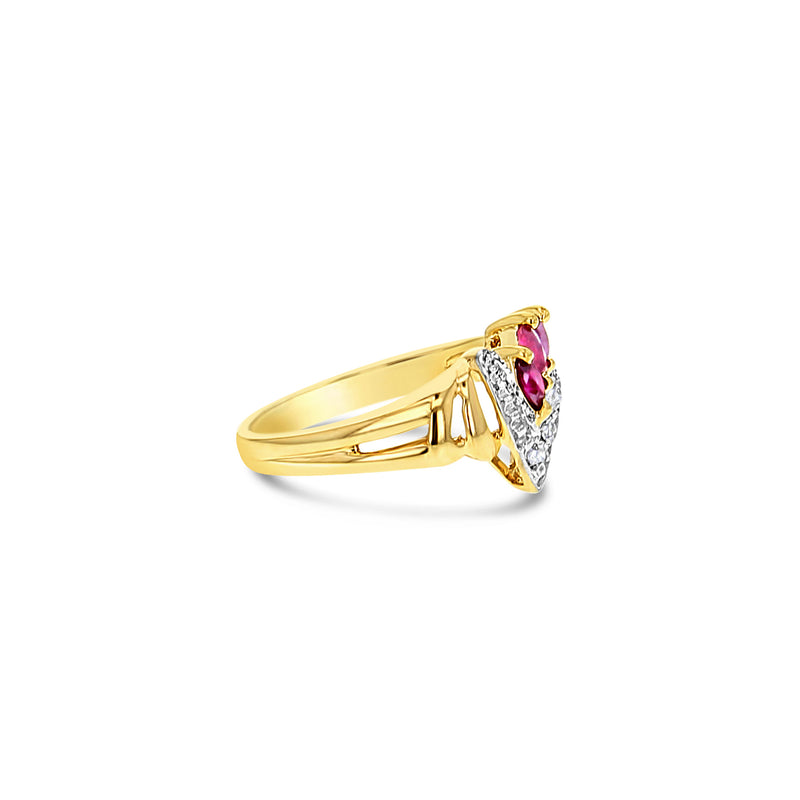 Pave Diamond Ruby Ring 14k Yellow Gold