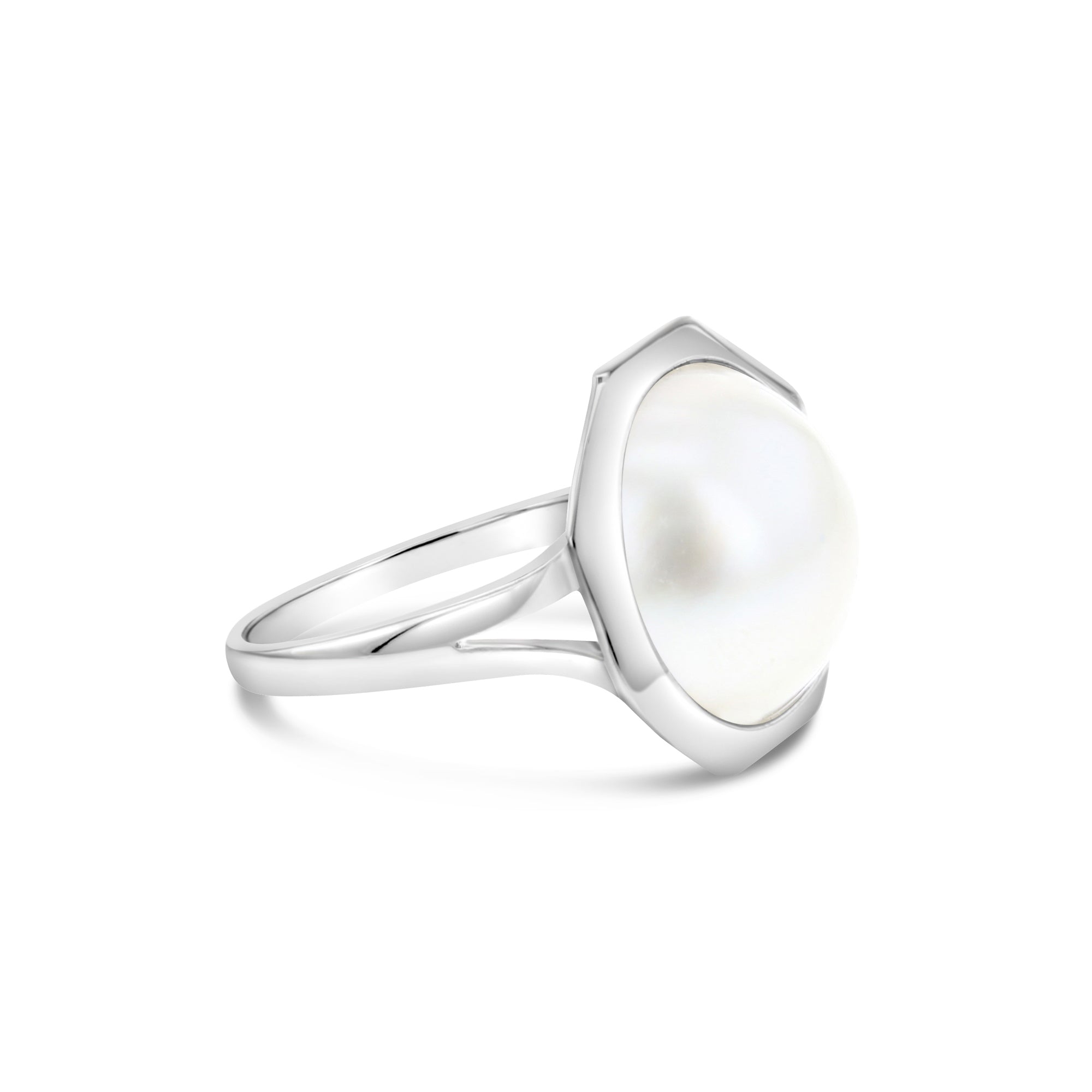 13MM Octagon Shaped Mabe Pearl Ring 14k White Gold