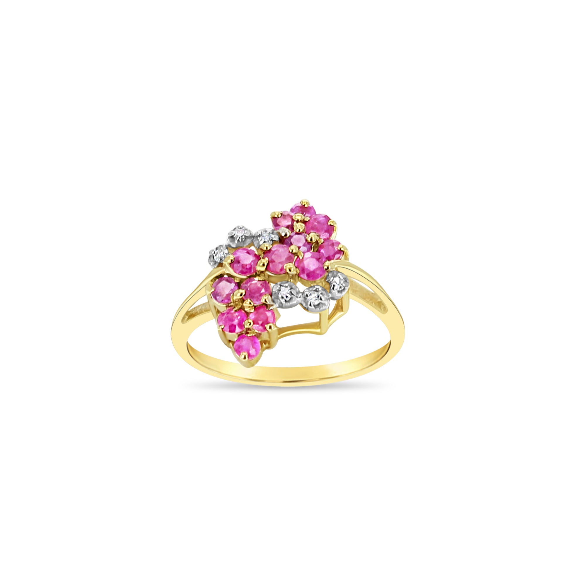 Diamond Ruby Cluster Cocktail Ring 14k Yellow Gold