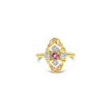 Vintage Style Pave Ruby Diamond Ring 14k Yellow Gold