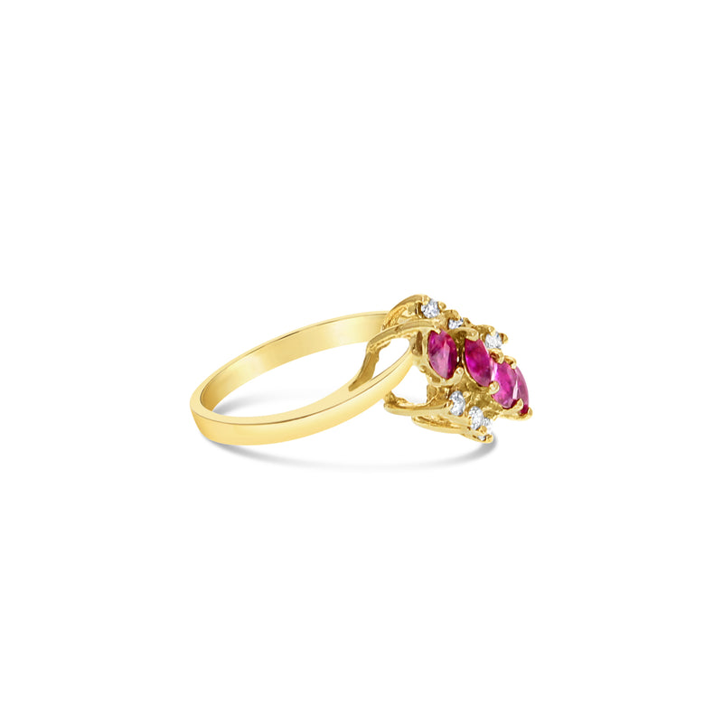 Marquise Ruby Diamond Cluster Ring 14k Yellow Gold