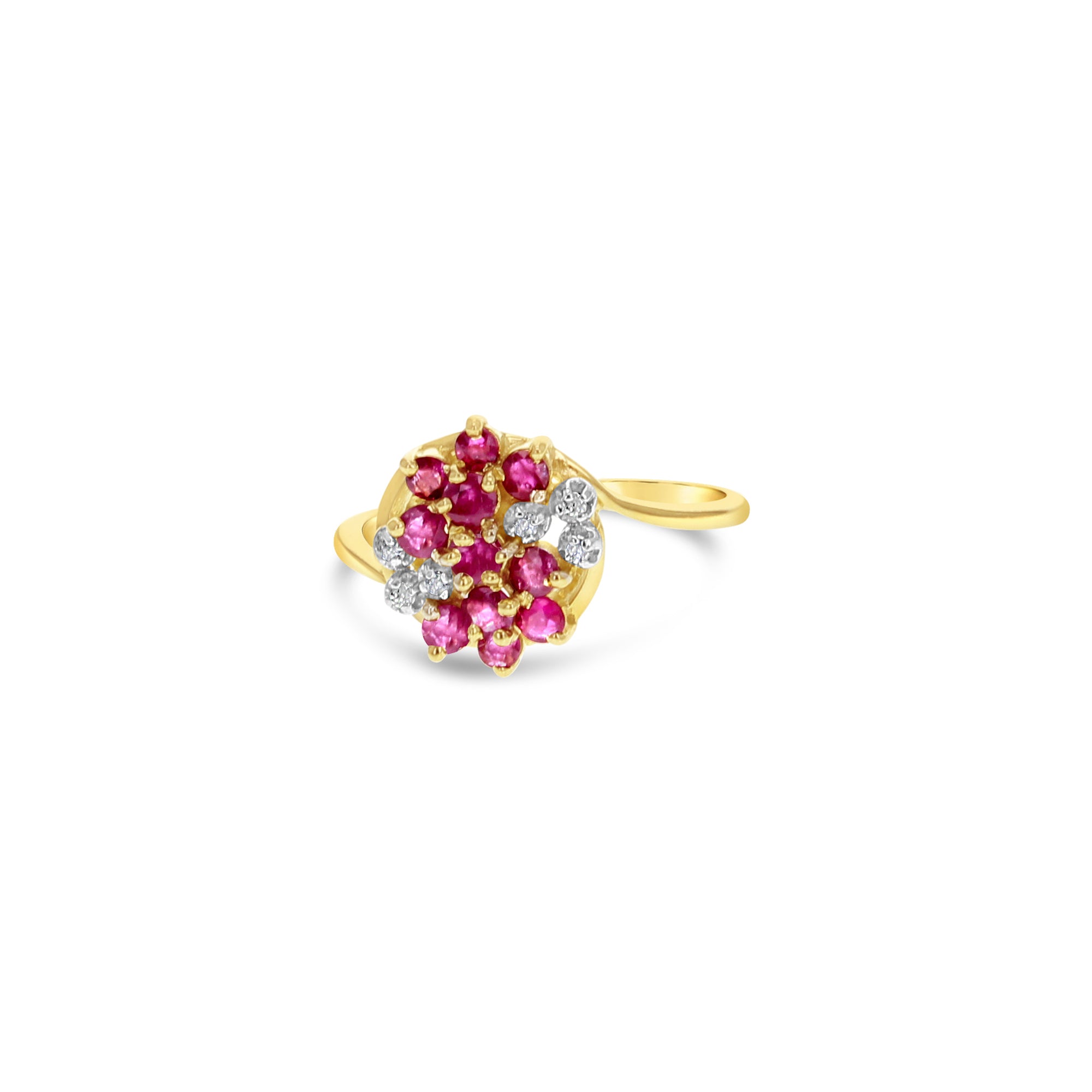 Bague en or jaune 14 carats avec diamants et rubis