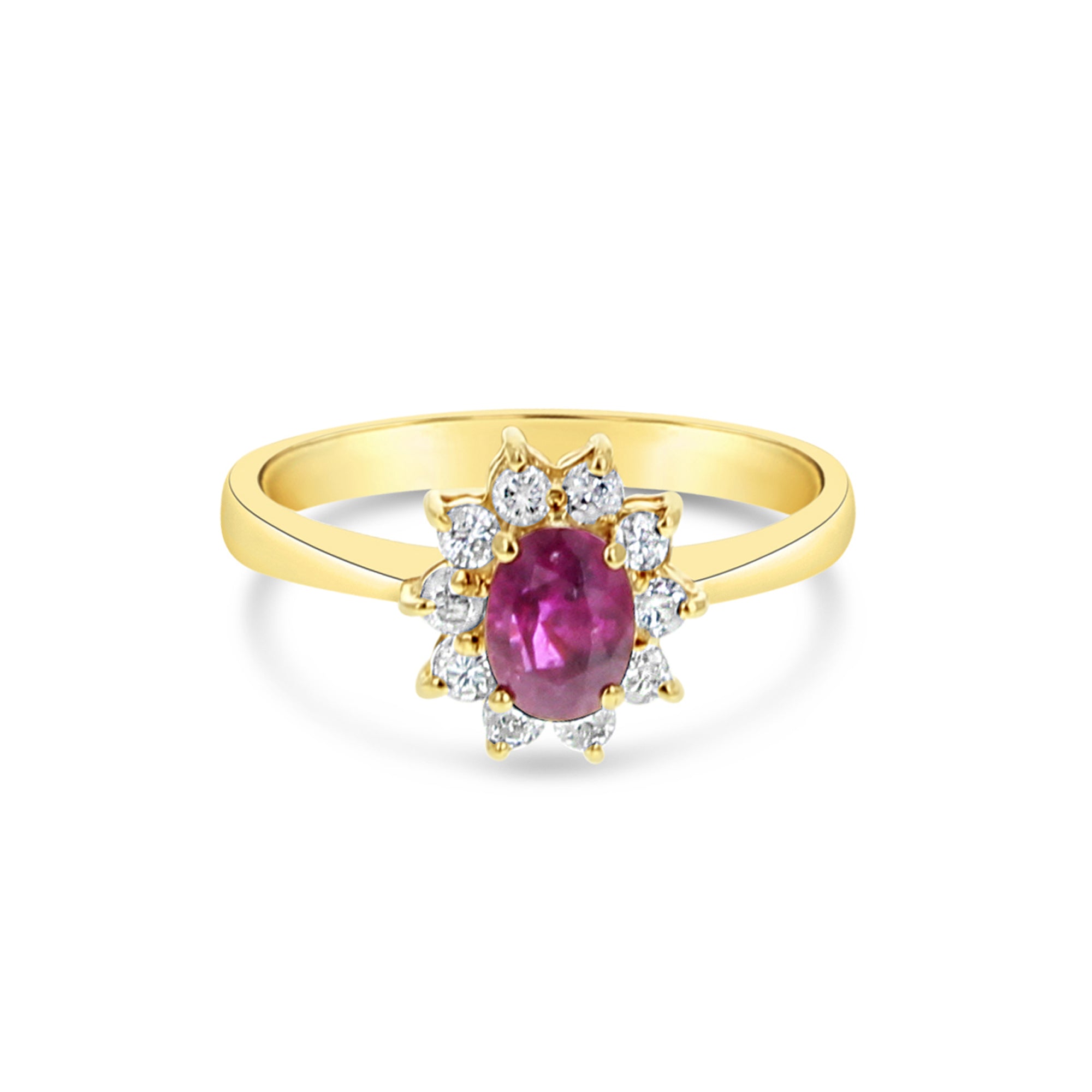 Bague de fiançailles halo de diamants et rubis