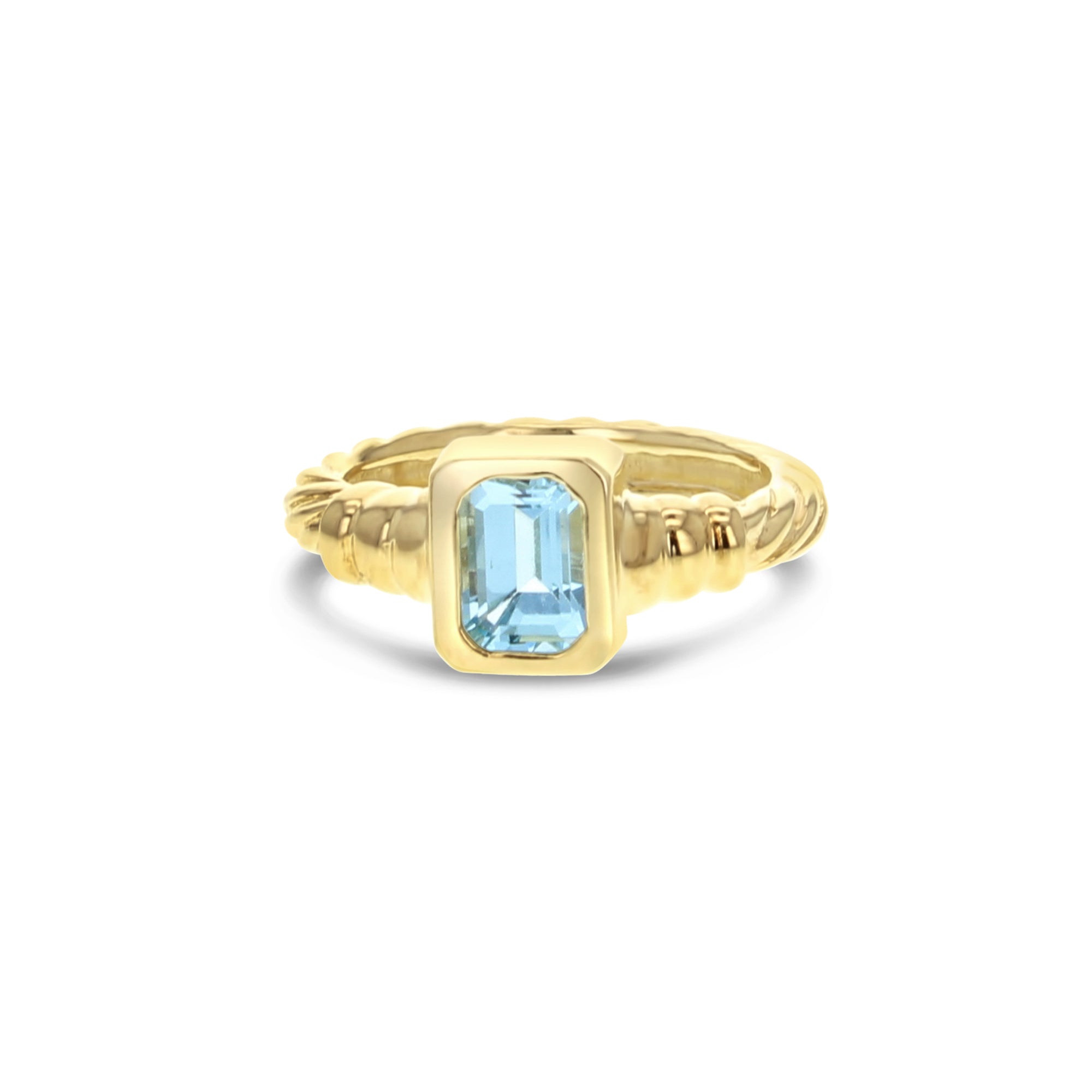 Solitaire Emerald Cut Blue Topaz Ring with Rope Band