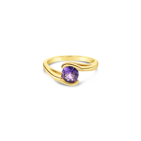Solitaire Amethyst Ring 14k Yellow Gold
