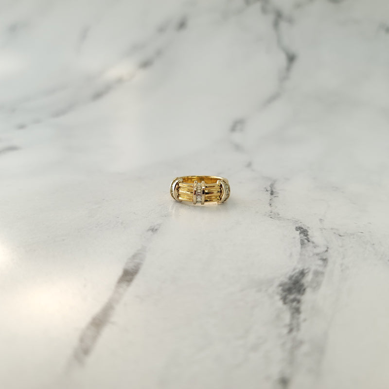 Baguette Two Toned Diamond Band 18k Yellow Gold
