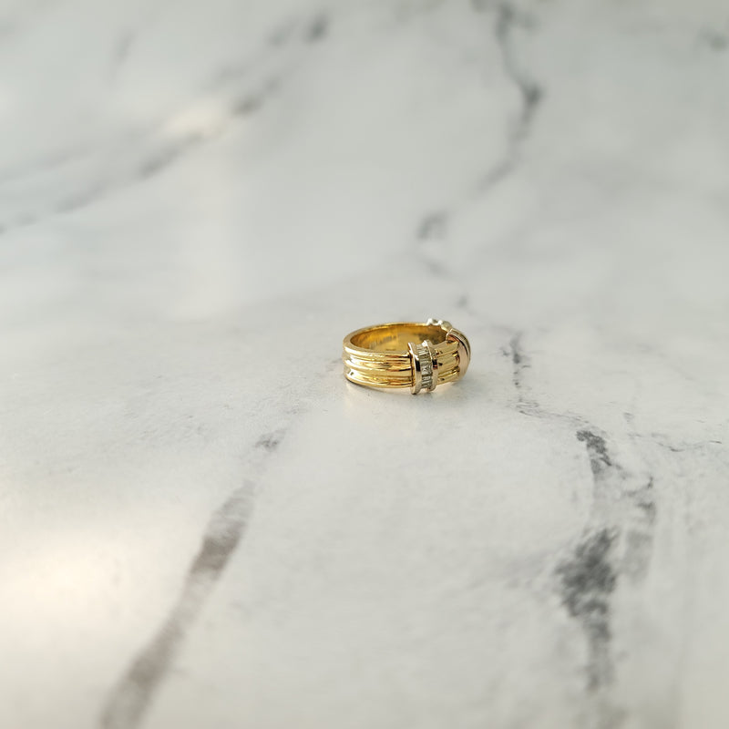 Baguette Two Toned Diamond Band 18k Yellow Gold