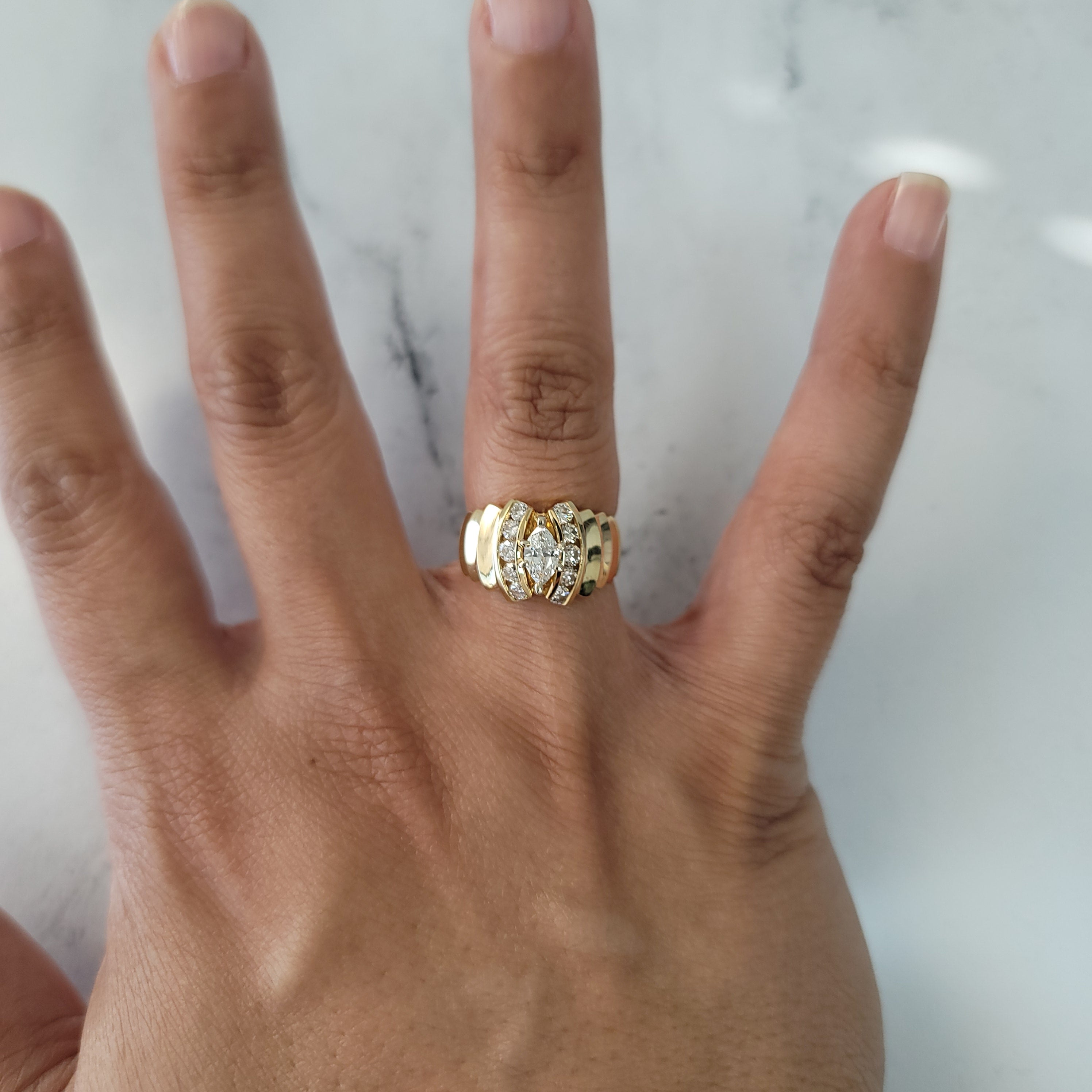 Marquise Center with Diamond Accent Engagement Ring