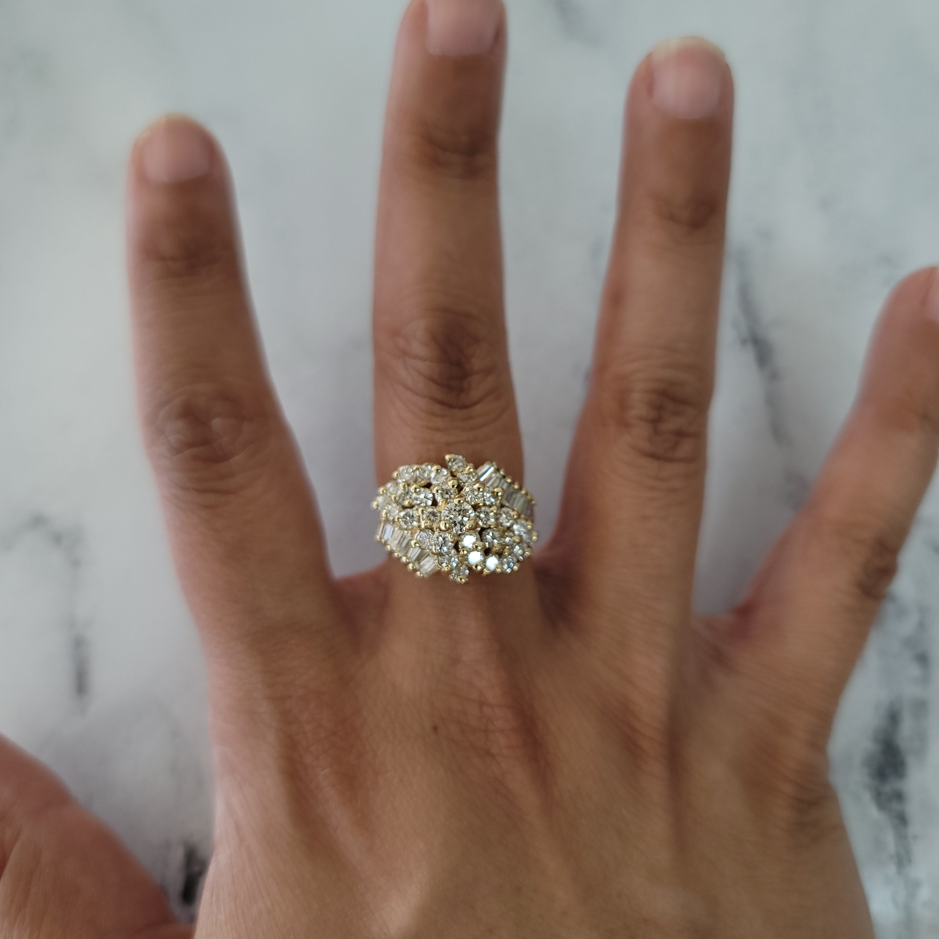 Large Diamond Cluster Engagement Ring 2.50cttw 14k Yellow Gold