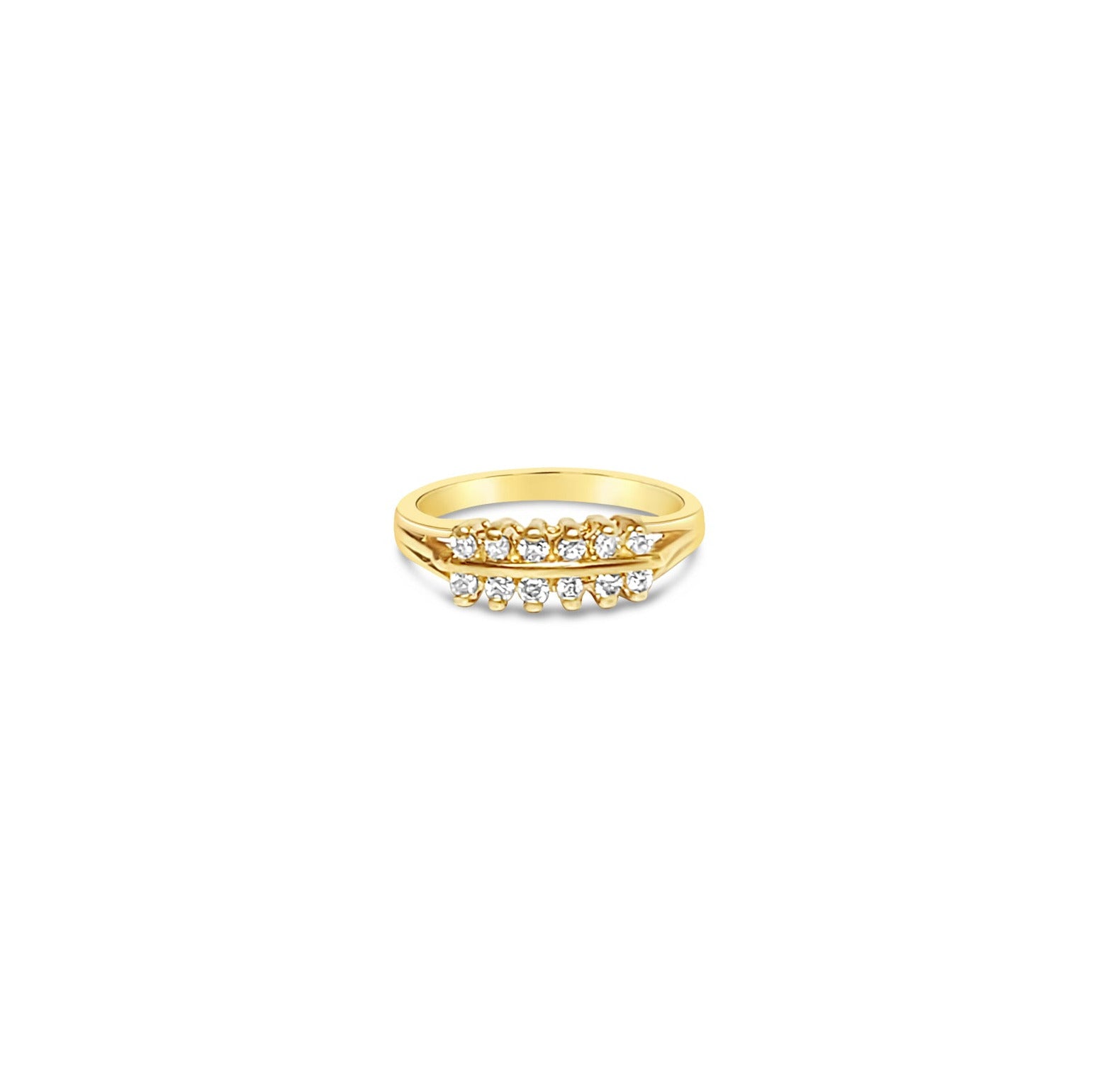 Anillo de diamantes de doble fila con garras, 0,34 ct, oro amarillo de 14 k