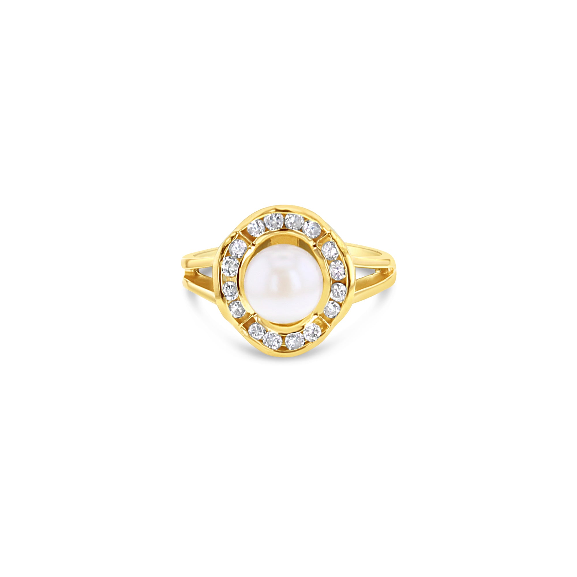 Bague en or jaune 14 carats avec diamants et perles en forme de fleur, 37 ct