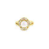 Flower Shaped Pearl Diamond Ring .37cttw 14k Yellow Gold