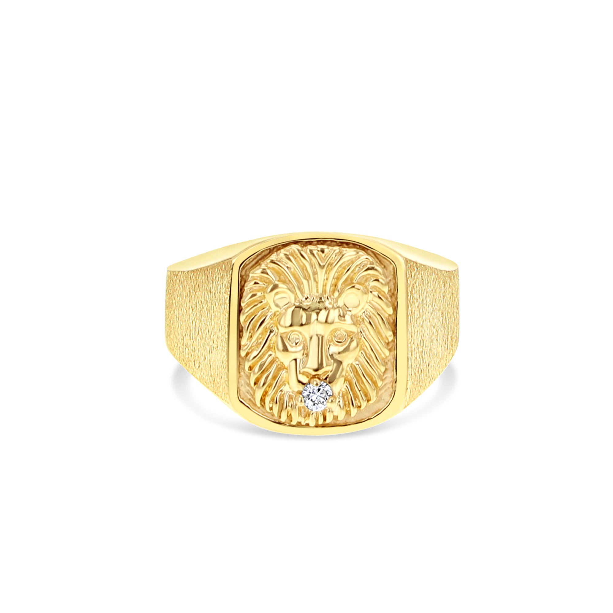 Bague en diamant avec tête de lion et finition satinée brossée