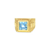 Square Blue Topaz Ring with Presidential Style Band