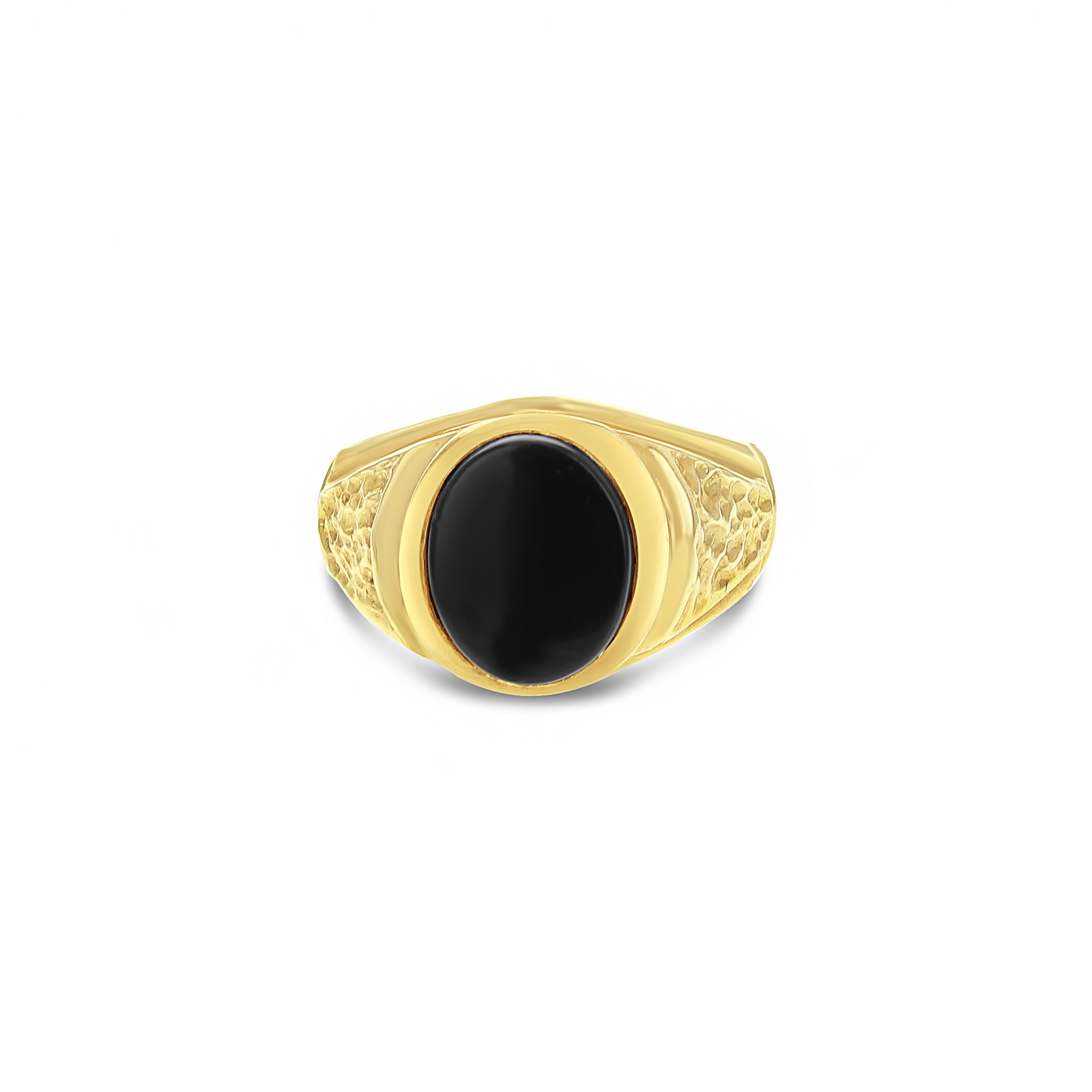 Oval Onyx Ring with Textured Band 14k Yellow Gold