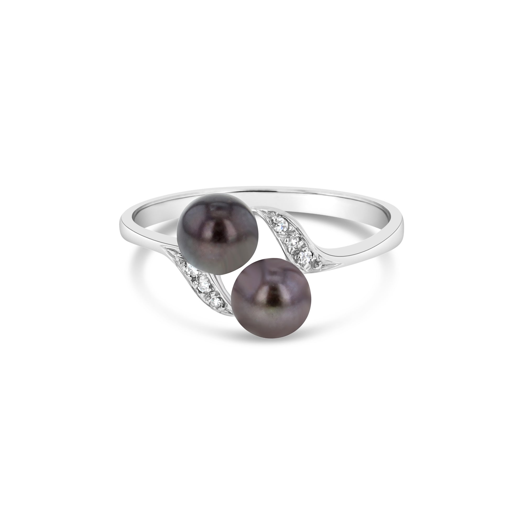 Cultured Black Pearl Diamond Ring 14k White Gold