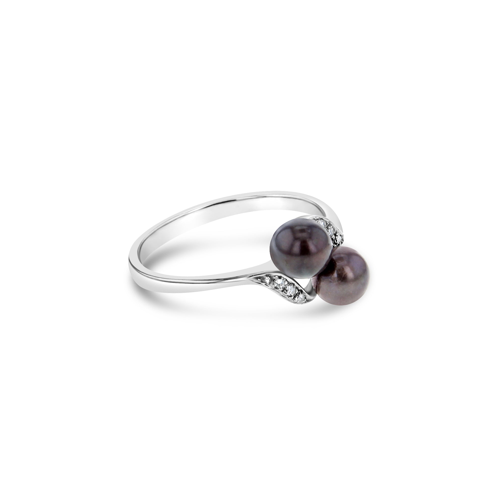 Cultured Black Pearl Diamond Ring 14k White Gold