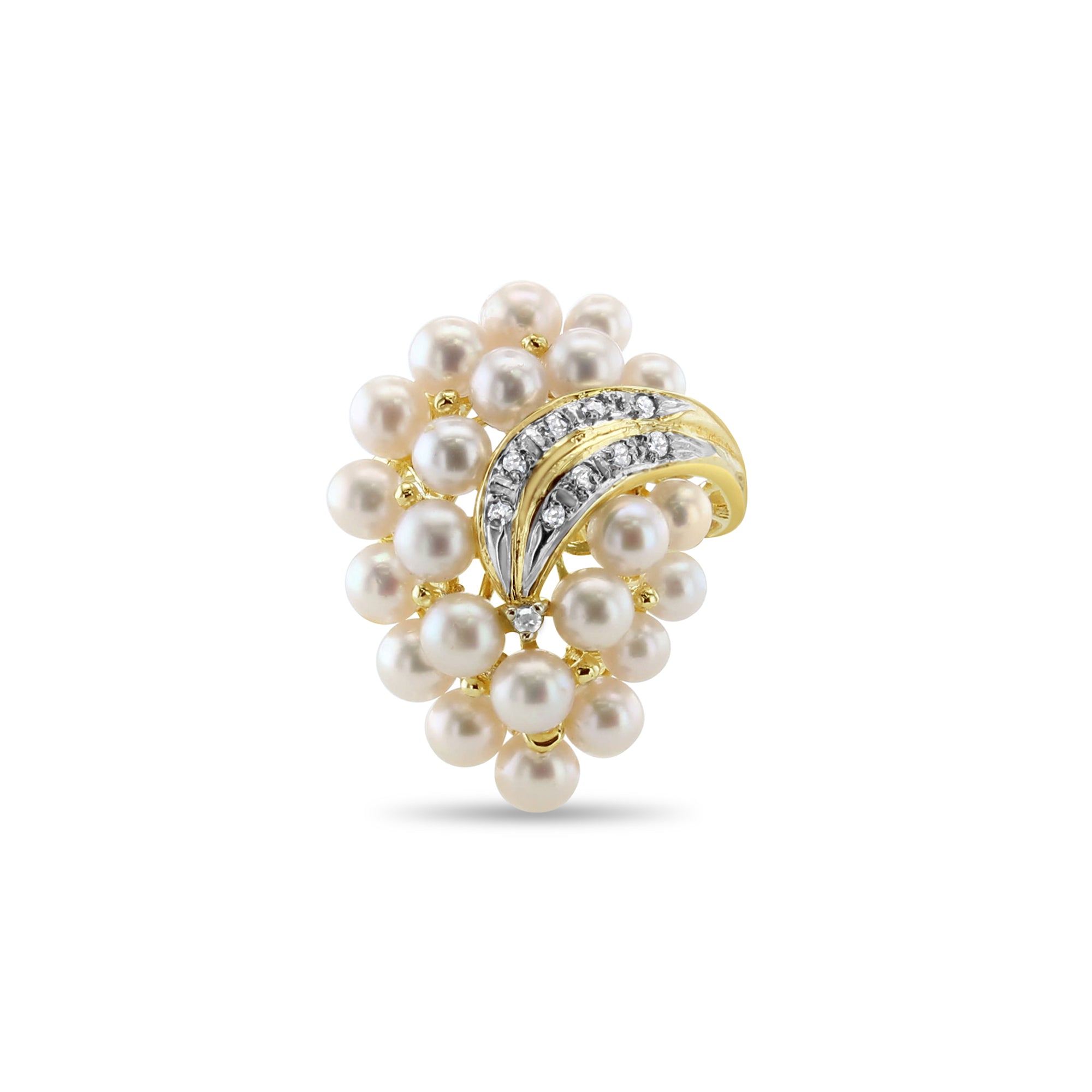 Bague à grosses perles avec accents de diamants en or jaune 14 carats