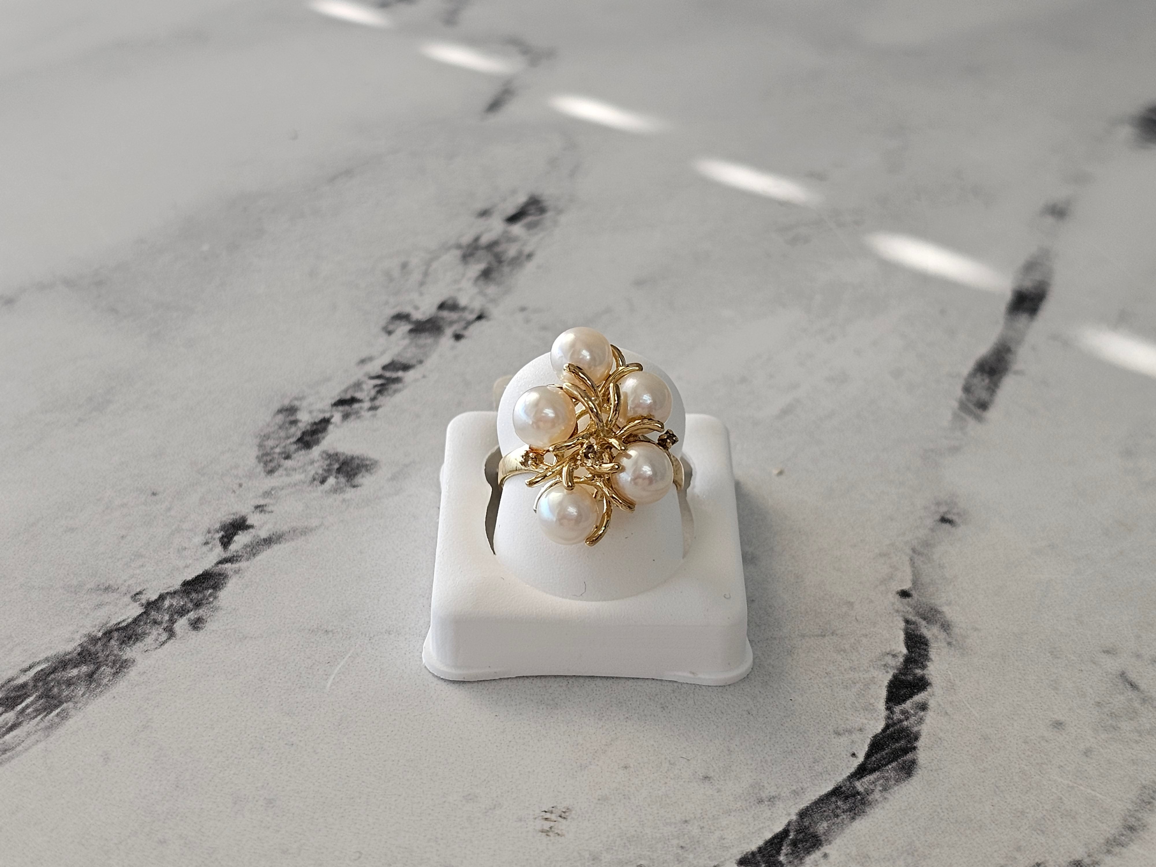 Pearl Cluster Ring with Diamond Accent 14k Yellow Gold