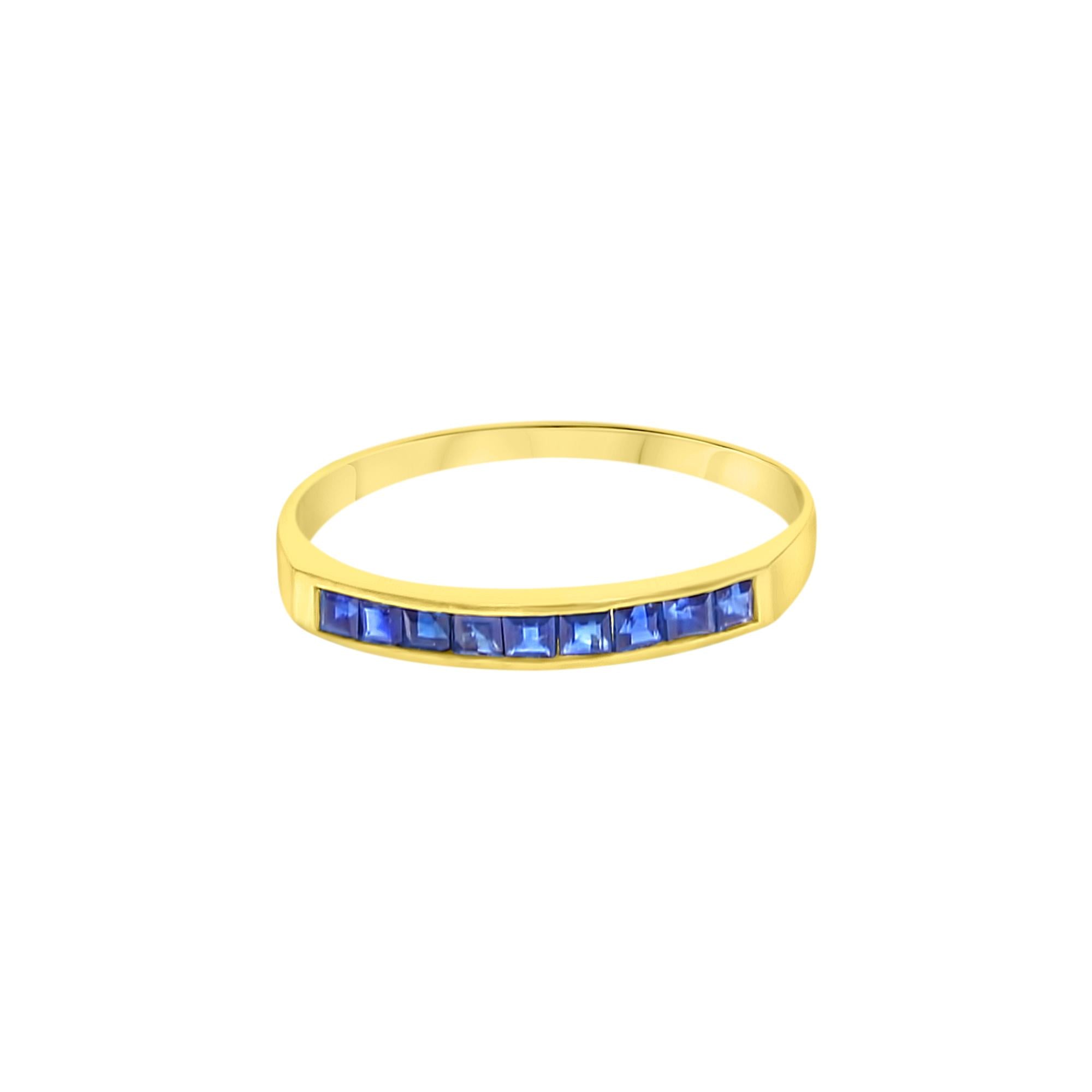 Square Cut Sapphire Ring 14k Yellow Gold