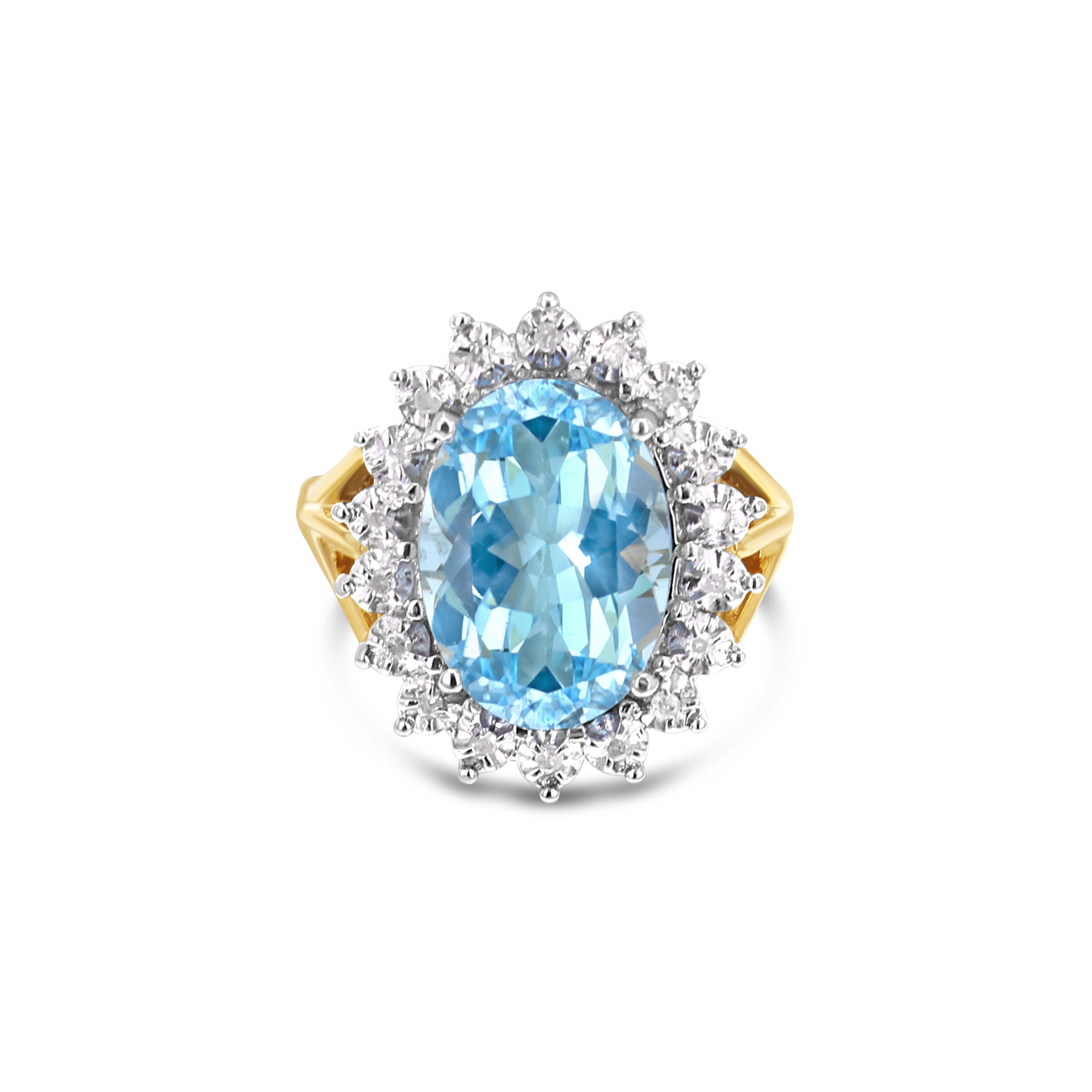 Bague de fiançailles halo de diamants avec topaze bleue de sept carats