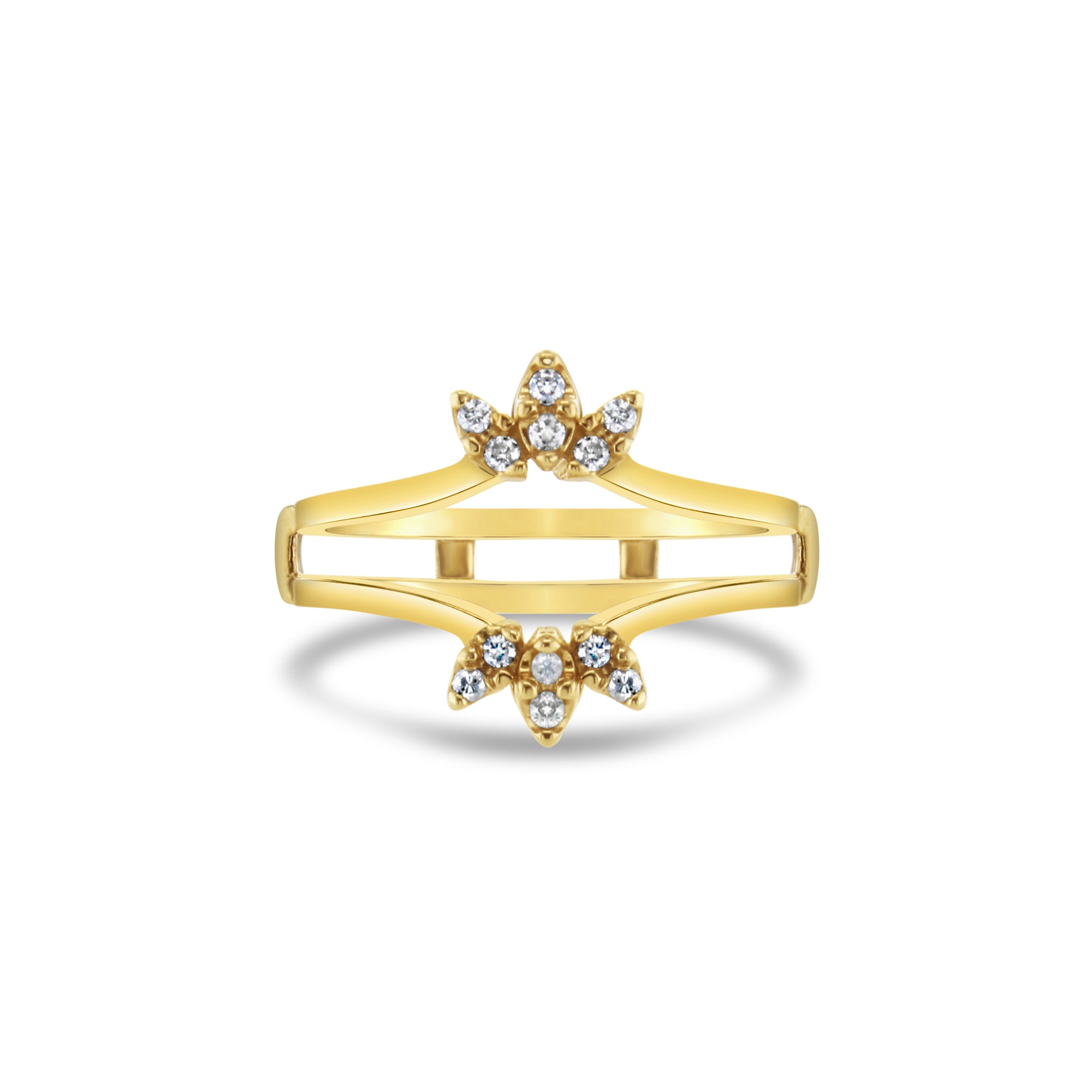 Anillo con protección de diamantes en forma de abanico en oro amarillo de 14 k