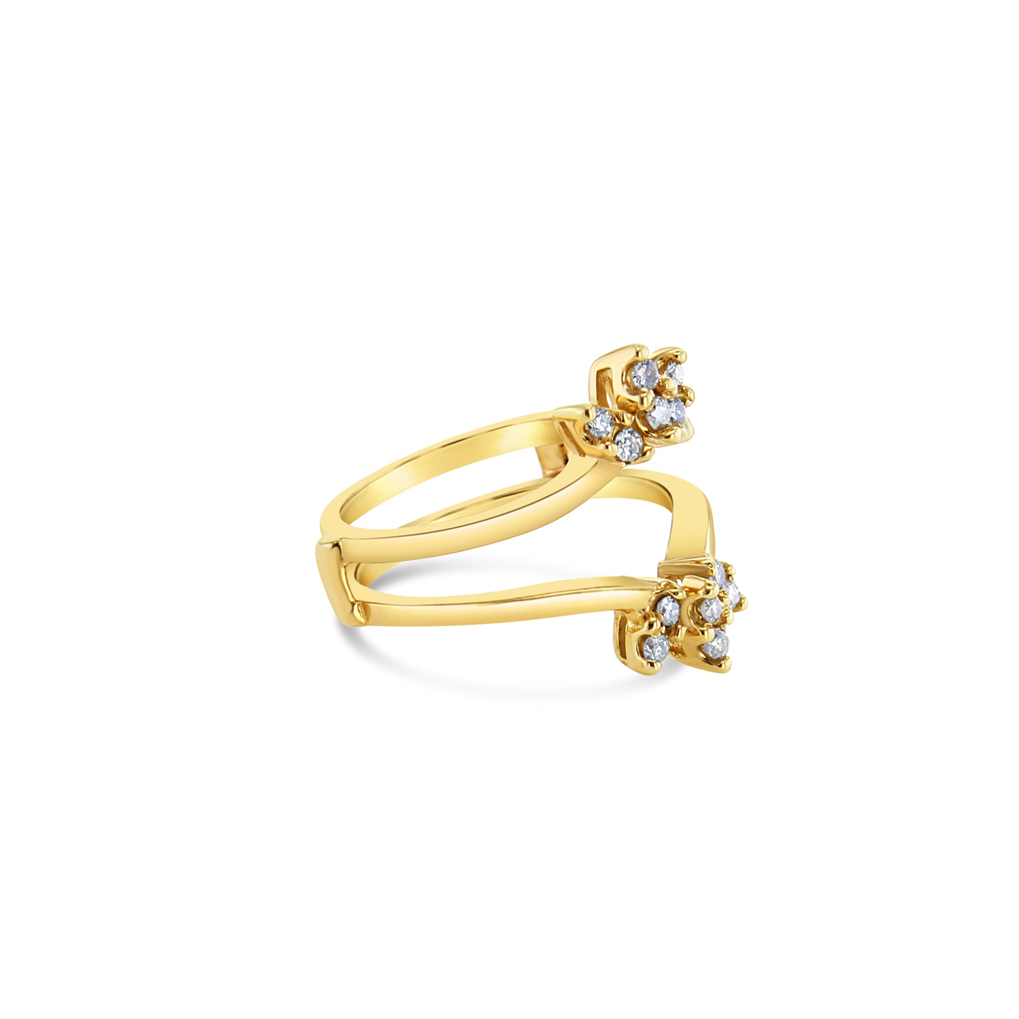 Anillo con protección de diamantes en forma de abanico en oro amarillo de 14 k