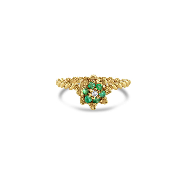 Vintage Tall Emerald Tulip Ring 14k Yellow Gold
