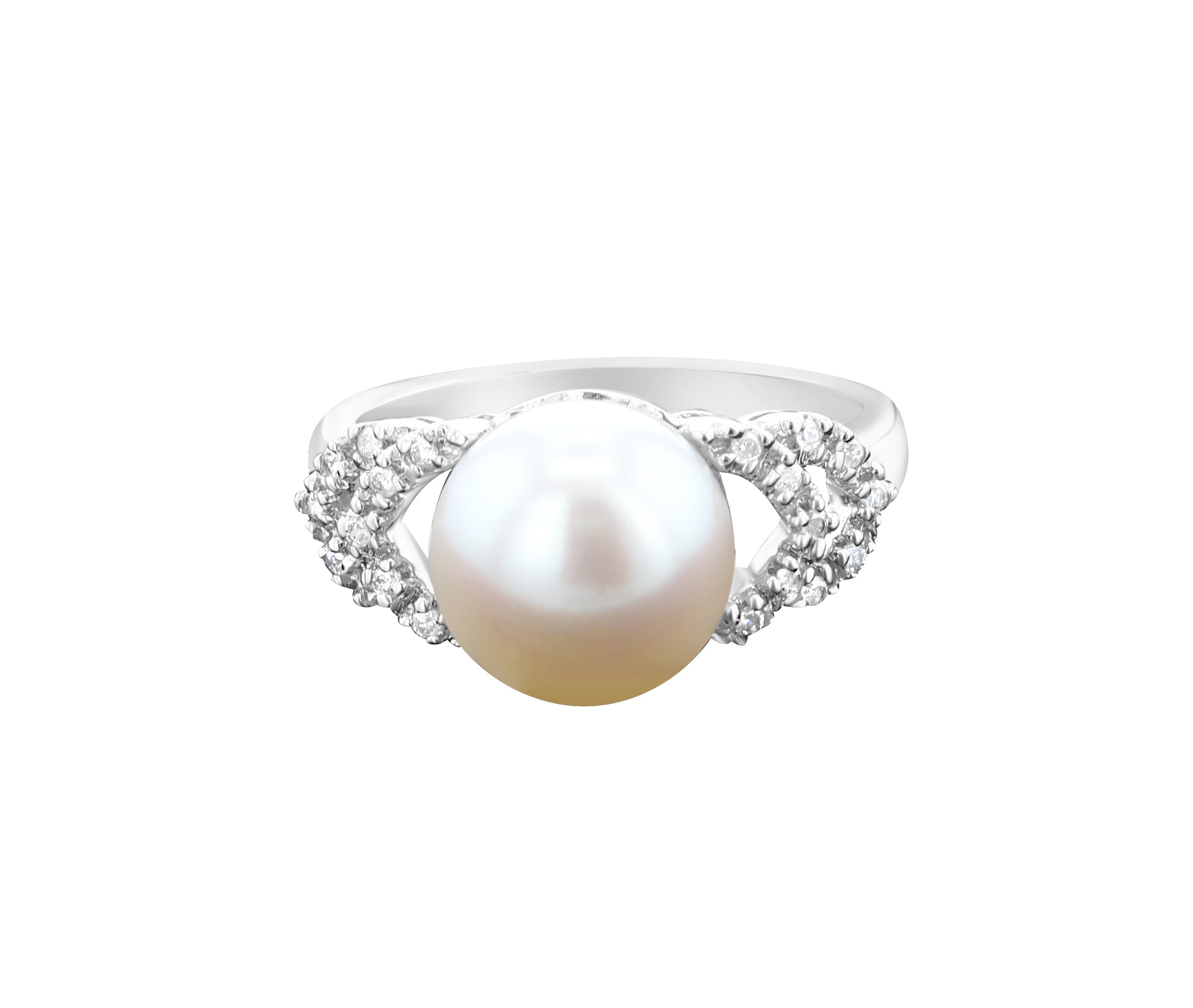 Freshwater White Pearl Diamond Ring .10cttw 14k White Gold