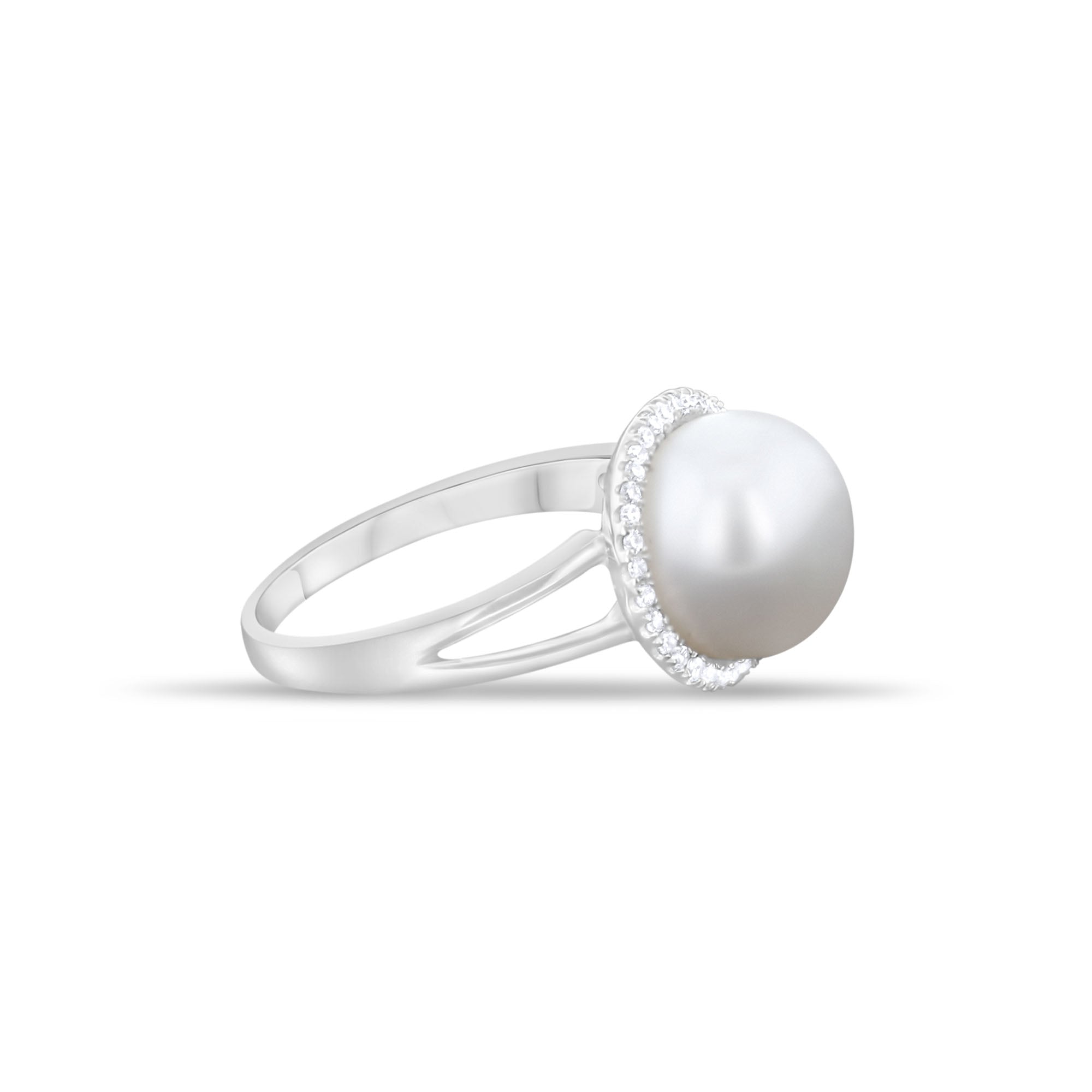 Freshwater Pearl Diamond Halo Ring .16cttw 14k White Gold