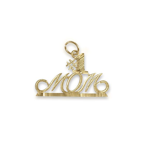 Number One Mom with Diamond Cuts Charm/Pendant 14k Yellow Gold