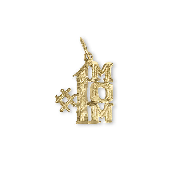 Number One Mom or #1 Dad Charm/Pendant with Diamond Cuts 14k Yellow Gold