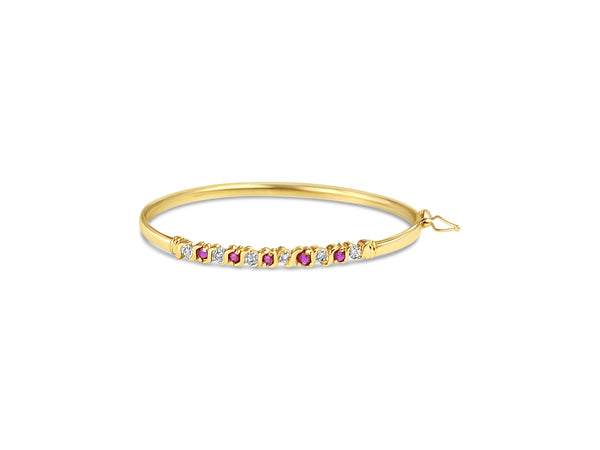 S Style Ruby Diamond Bangle Bracelet .50cttw 14k Yellow Gold