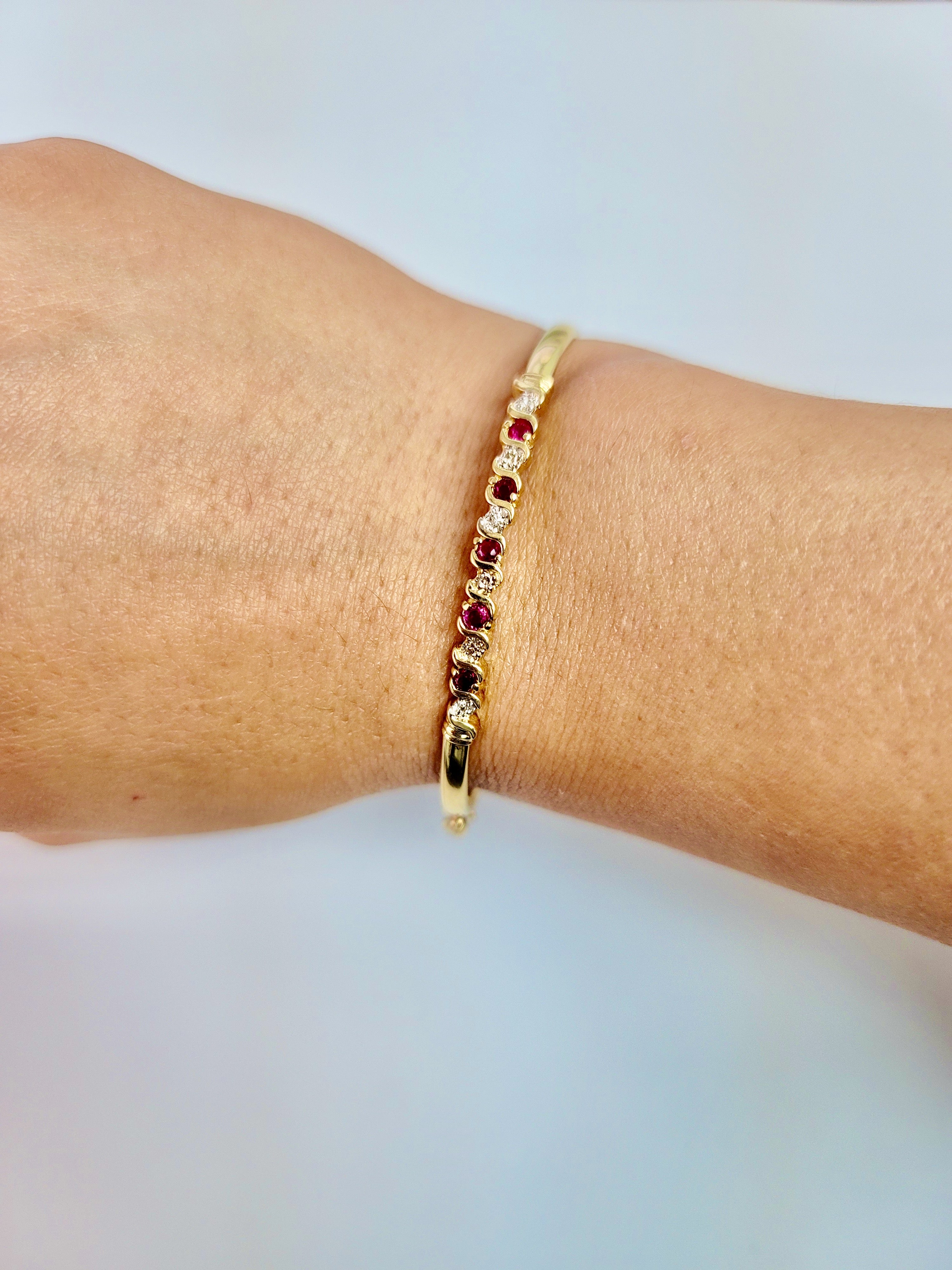 S Style Ruby Diamond Bangle Bracelet .50cttw 14k Yellow Gold