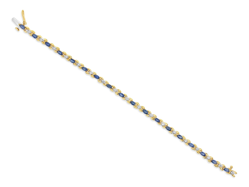 Marquise Sapphire & Diamond X Link Tennis Bracelet 14k Yellow Gold