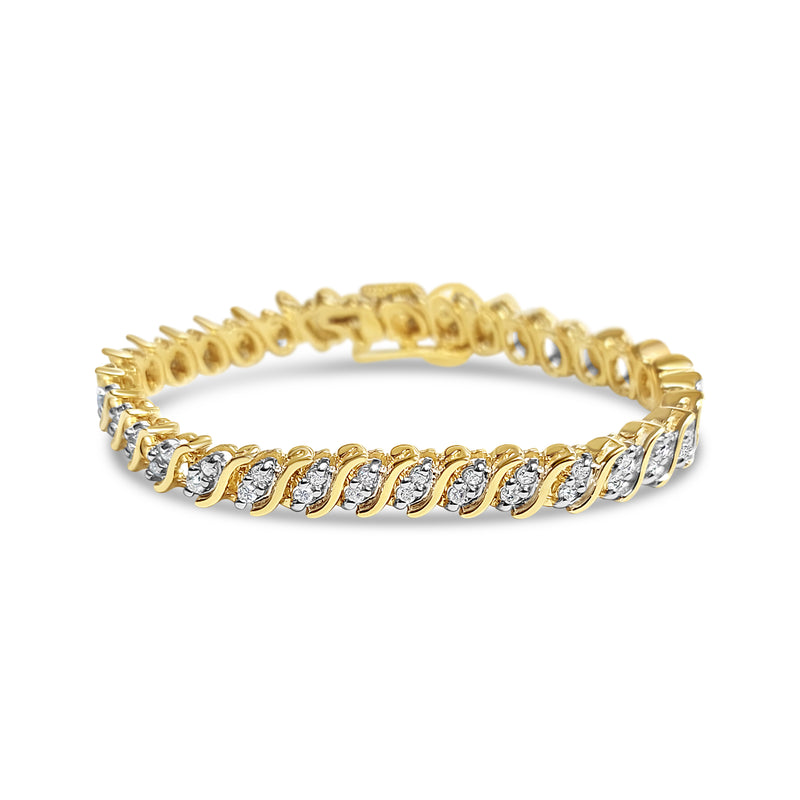 Bracelet de tennis en diamant de style S 2,10 ct en or jaune 14 carats