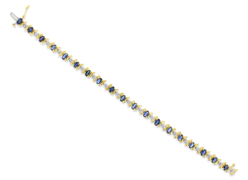 Oval Sapphire & Diamond Tennis Bracelet 14k Yellow Gold