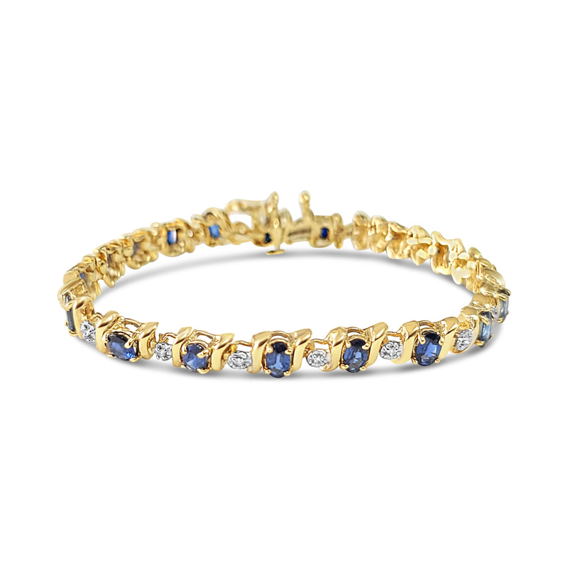 Oval Sapphire & Diamond Tennis Bracelet 14k Yellow Gold