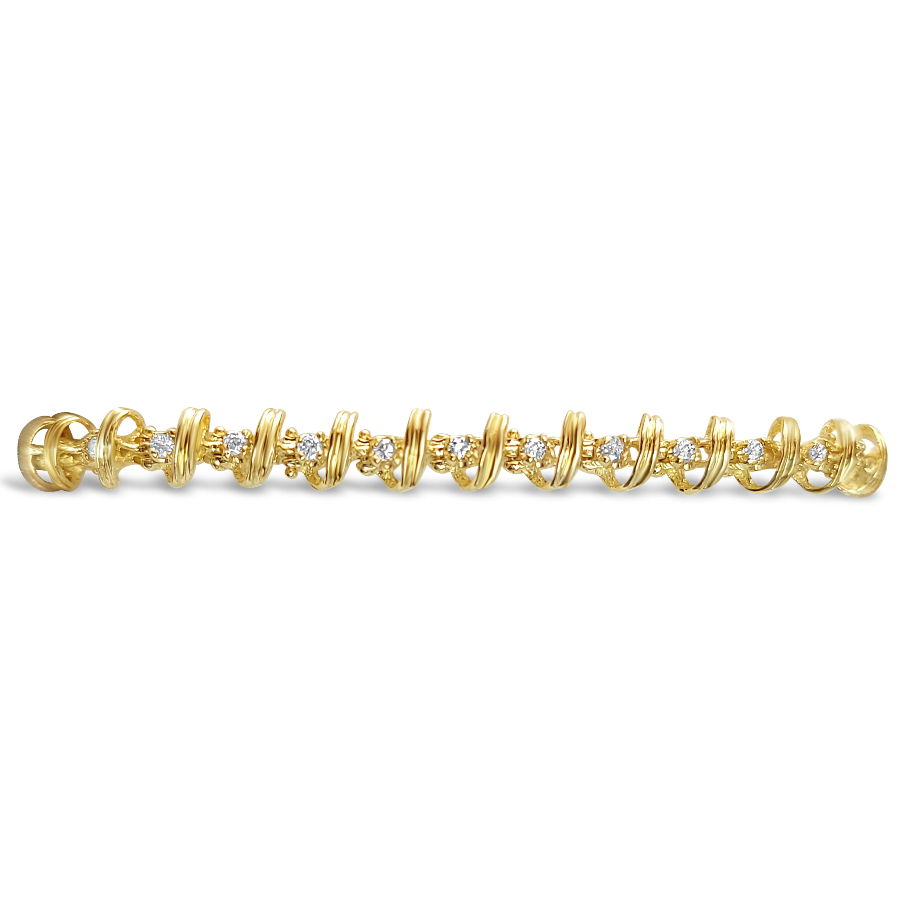 Ribbon Style Diamond Tennis Bracelet 1.00cttw 14k Yellow Gold