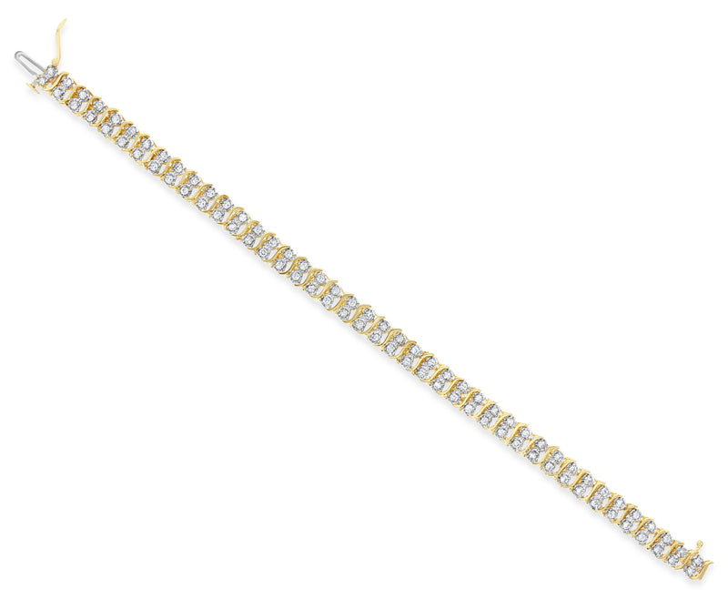 Double Row S Style Diamond Tennis Bracelets 2.00cttw 14k Yellow Gold